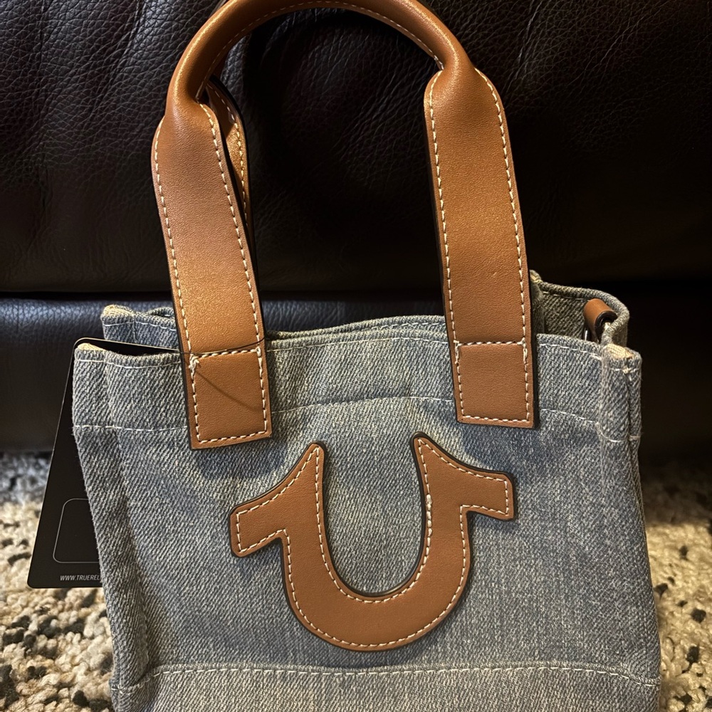 True Religion Denim Tote with Brown Handles